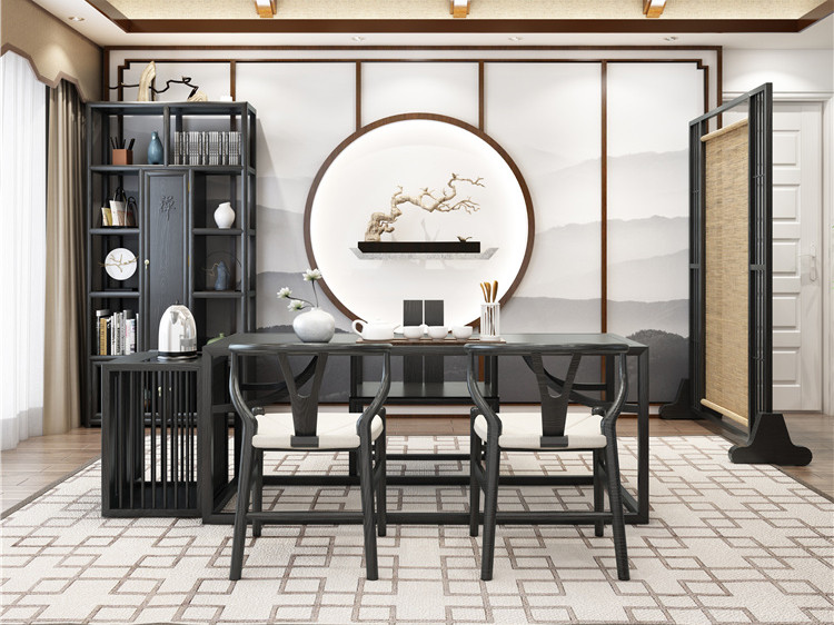 新中式黑色风格茶室家具01