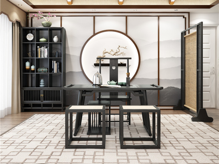 新中式黑色风格茶室家具06