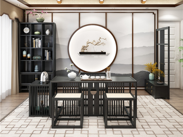 新中式黑色风格茶室家具07