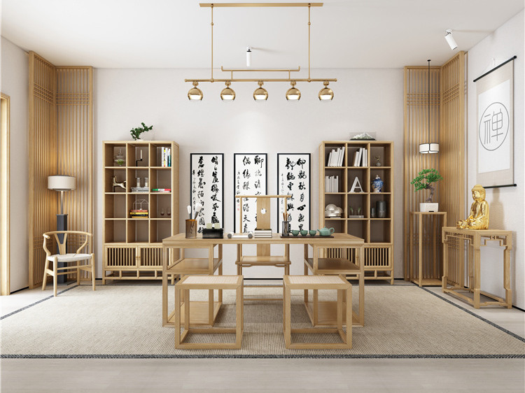 新中式原木色风格茶室家具06
