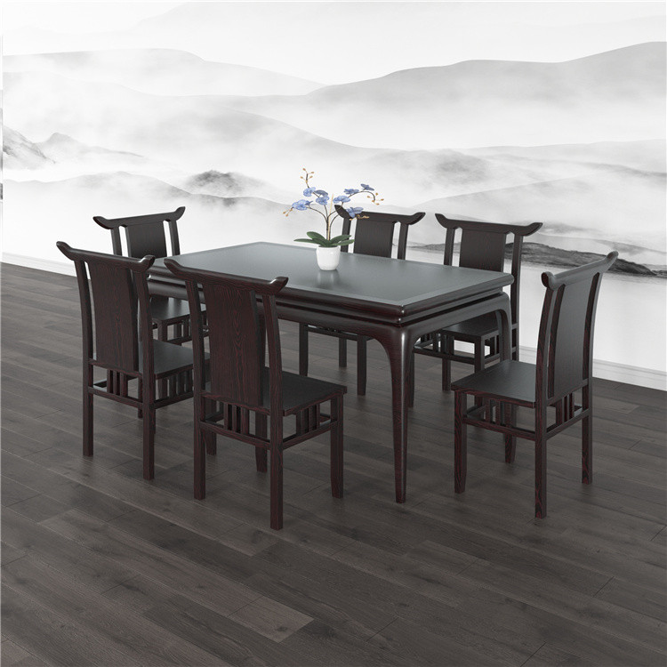 新中式黑色/原木色餐桌餐椅01-03